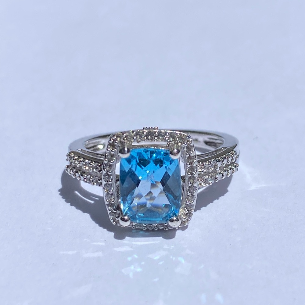 925 Blue topaz & Diamond ring💎 - Picture 11 of 17
